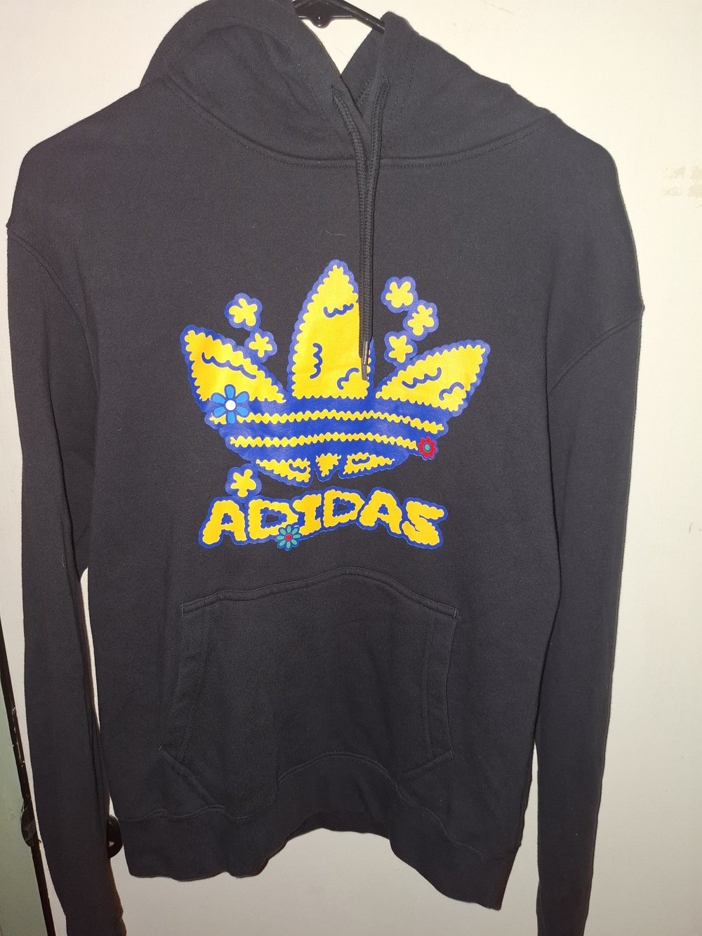 adidas Black Hoodie with Yellow and Blue Trefoil Graphic
